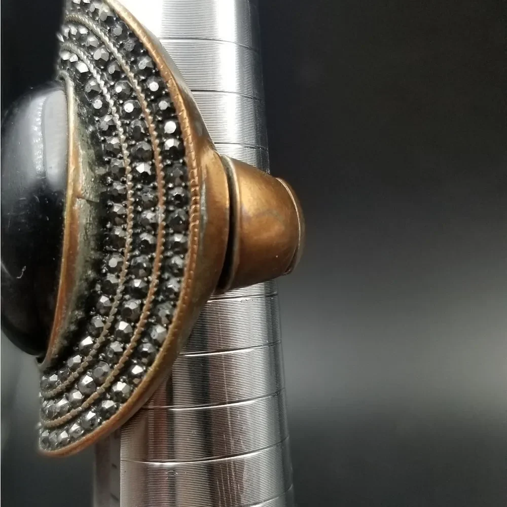 Black carnelian gothic princess ring stretch adjustable. R136